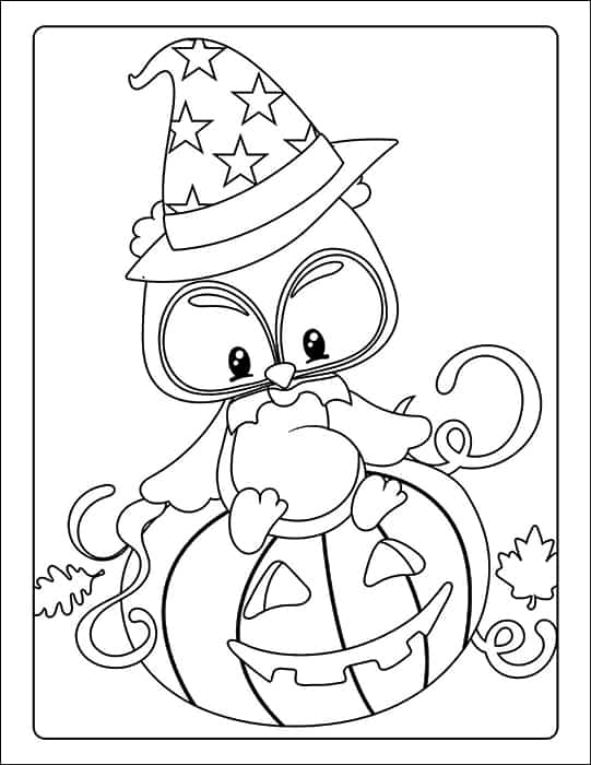 Online coloring book: Coloring book owl sitting on a pumpkin